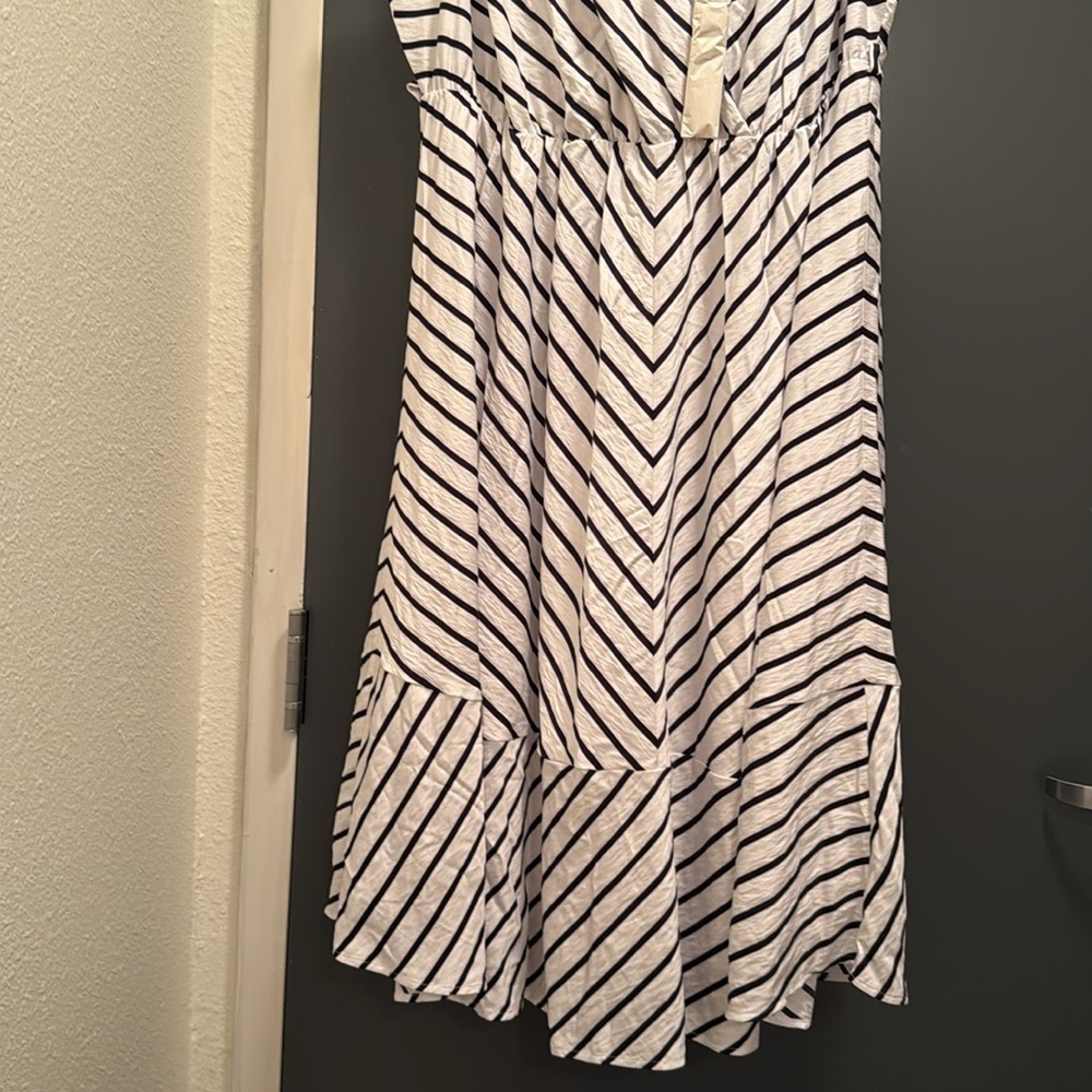 J Jill A-Line Striped Sleeveless Midi Dress with rope tie belt, XL 16 18 Petite - Picture 6 of 11